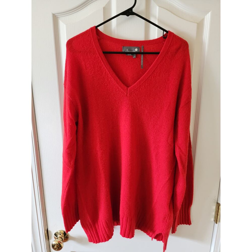 Anthropologie 100% Cashmere Collection V-Neck Sweater Red XL Luxury Knit